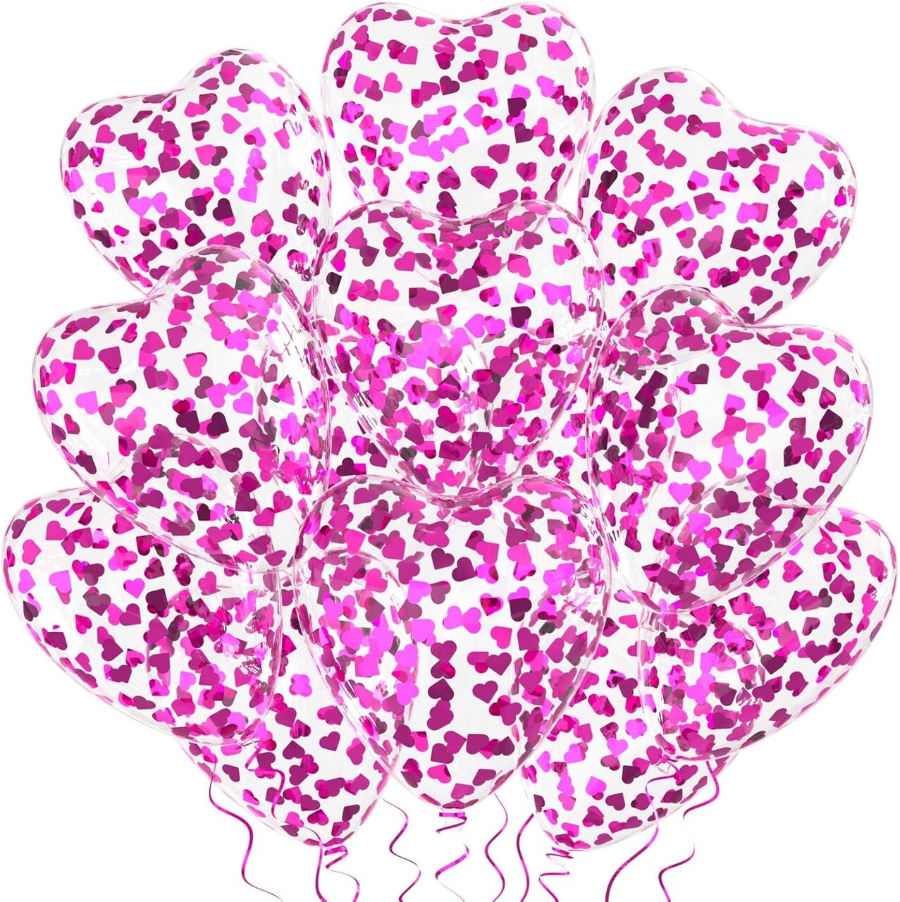 Hot Pink Heart Confetti Balloons 30 Pcs, 12 Inch Clear Heart Latex Balloon with Heart Confetti Inside for Wedding Anniversary Birthday Party Valentine Baby Shower Bridal Shower Decorations Supplies